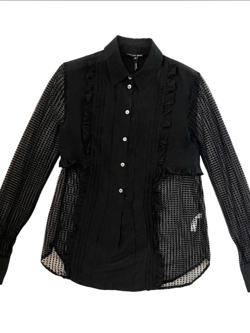 Marissa Webb Black Pleated Front Button Blouse